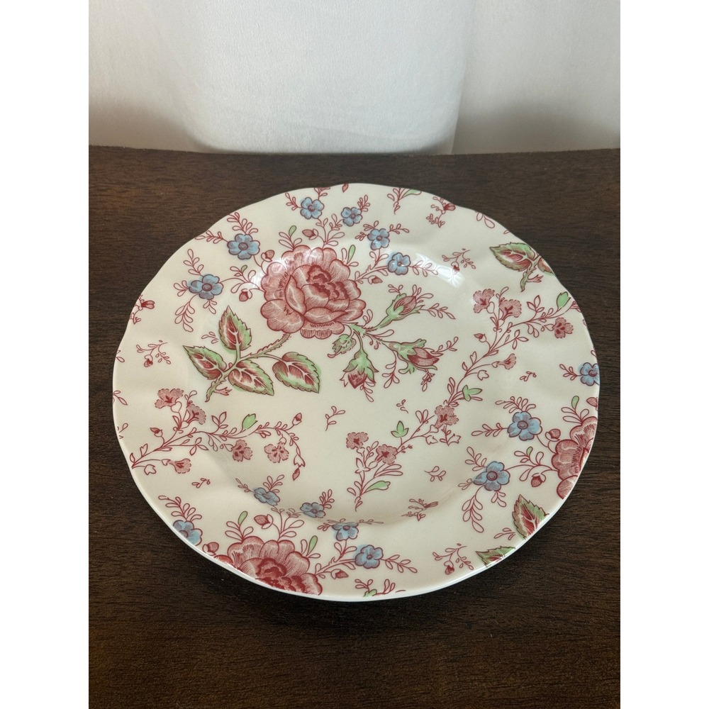 VTG 1980s Johnson Bros Rose‎ Chintz Pink 7 7/8" Salad Plate England 1883 Stamp